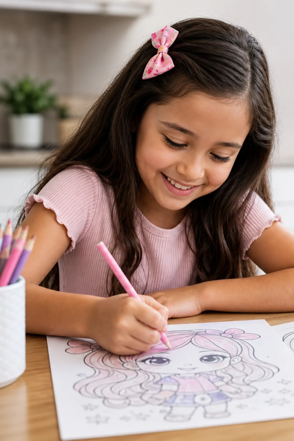 desenhos de meninas kawaii para colorir — exemplo criado na Desenhos pra Colorir