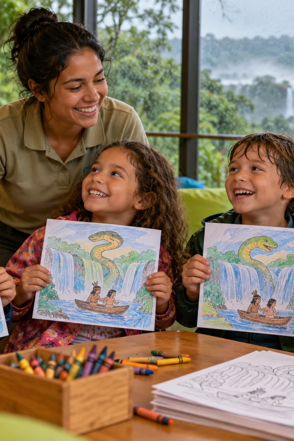 desenhos da lenda das Cataratas do Iguaçu para colorir — exemplo criado na Desenhos pra Colorir