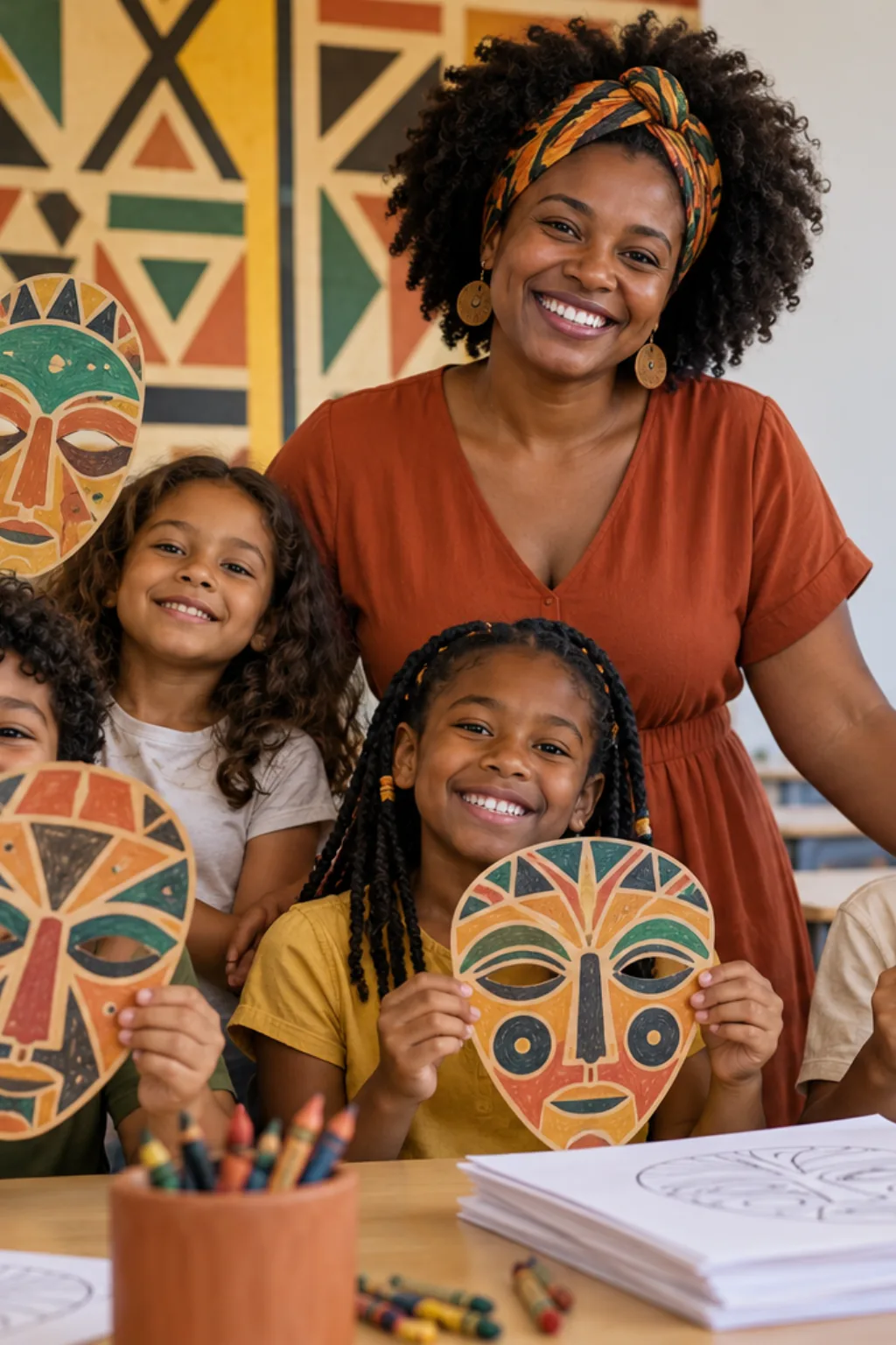 desenhos de máscaras africanas para colorir — exemplo criado na Desenhos pra Colorir