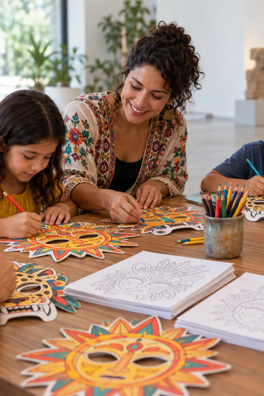 desenhos de máscaras astecas para colorir — exemplo criado na Desenhos pra Colorir