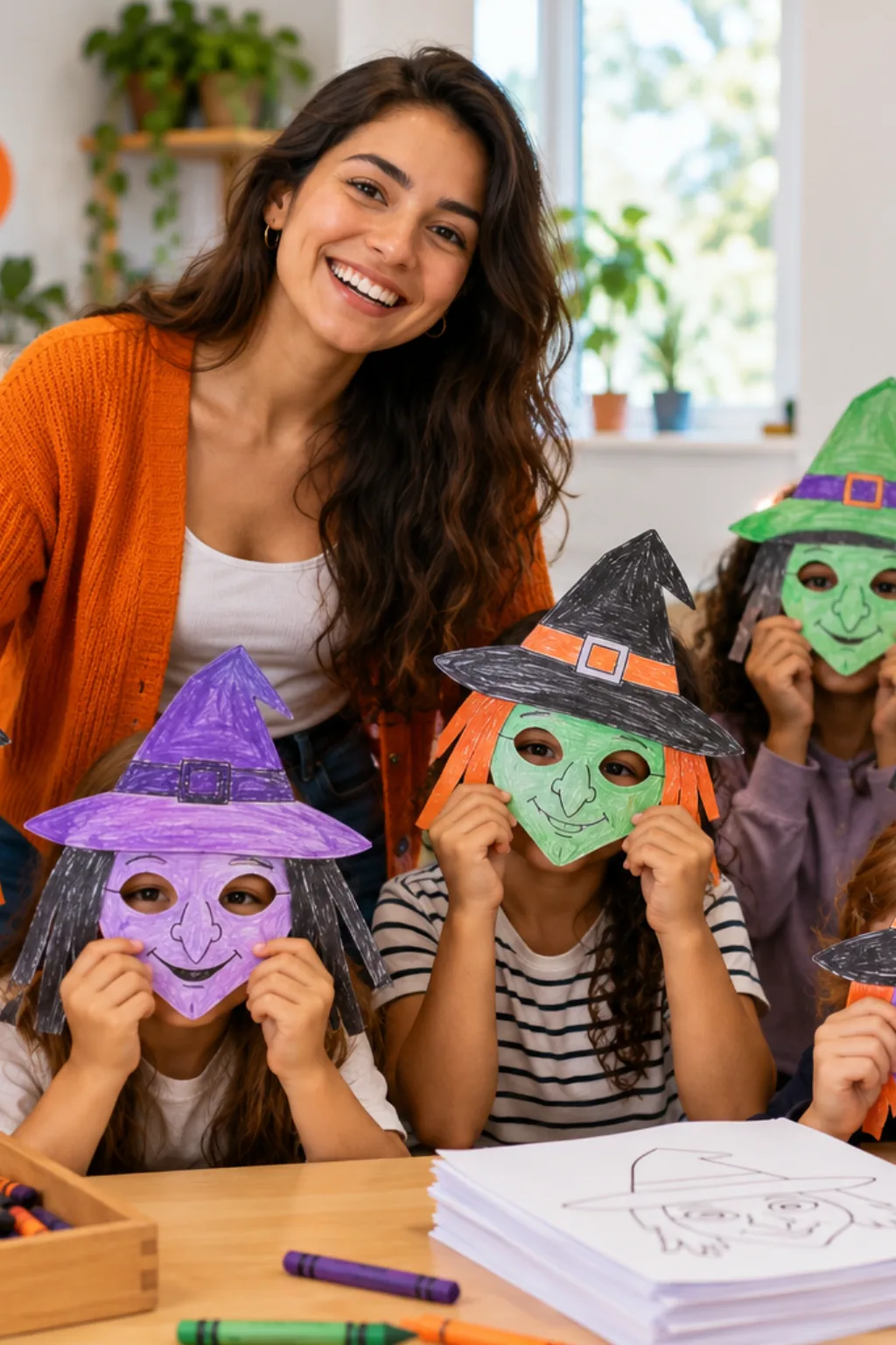 desenhos de máscaras de bruxa para colorir — exemplo criado na Desenhos pra Colorir