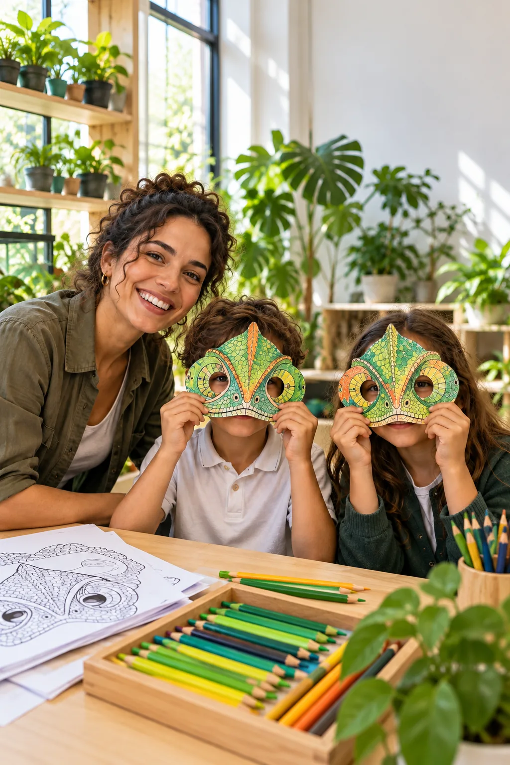 desenhos de máscaras de camaleão para colorir — exemplo criado na Desenhos pra Colorir