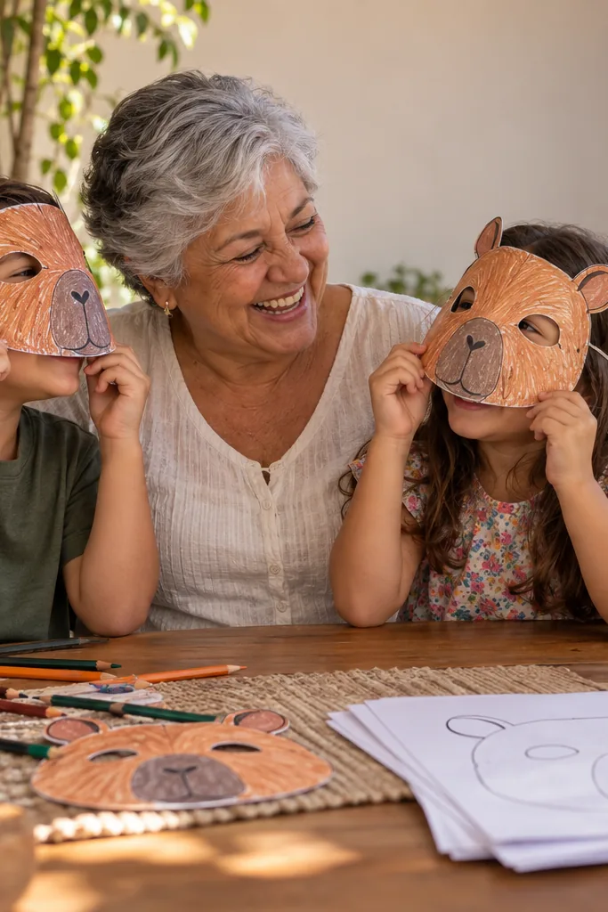 desenhos de máscaras de capivara para colorir — exemplo criado na Desenhos pra Colorir