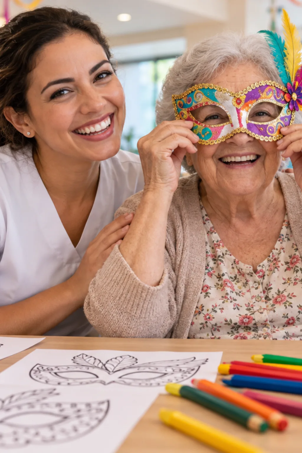 desenhos de máscaras de Colombina para colorir — exemplo criado na Desenhos pra Colorir