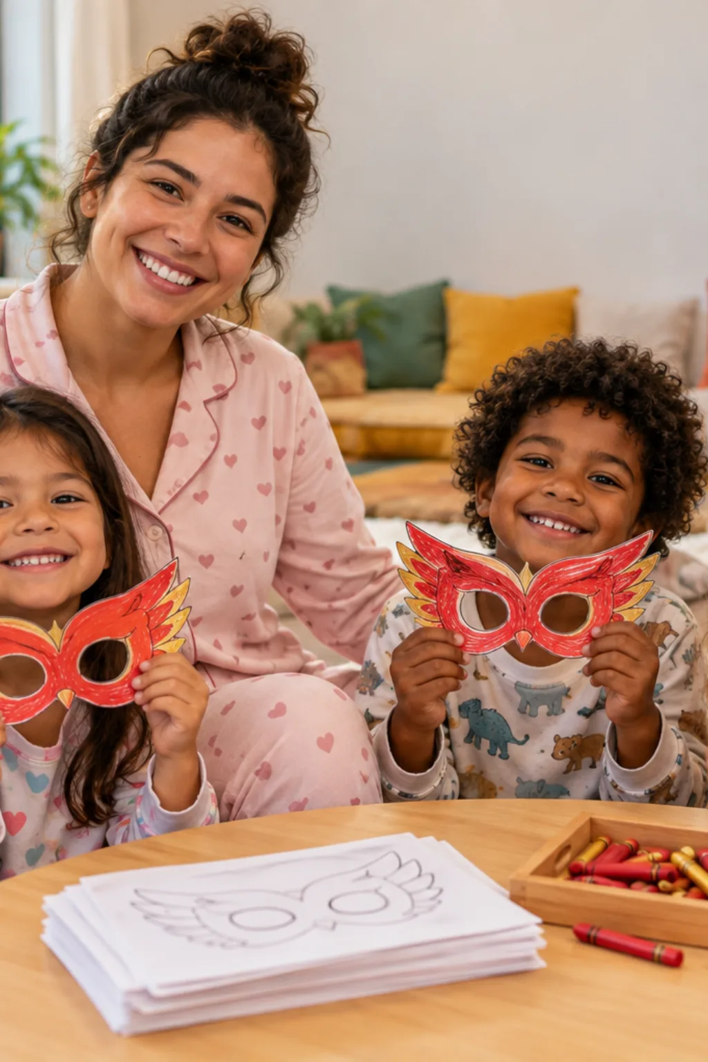 desenhos de máscaras da Corujita para colorir — exemplo criado na Desenhos pra Colorir
