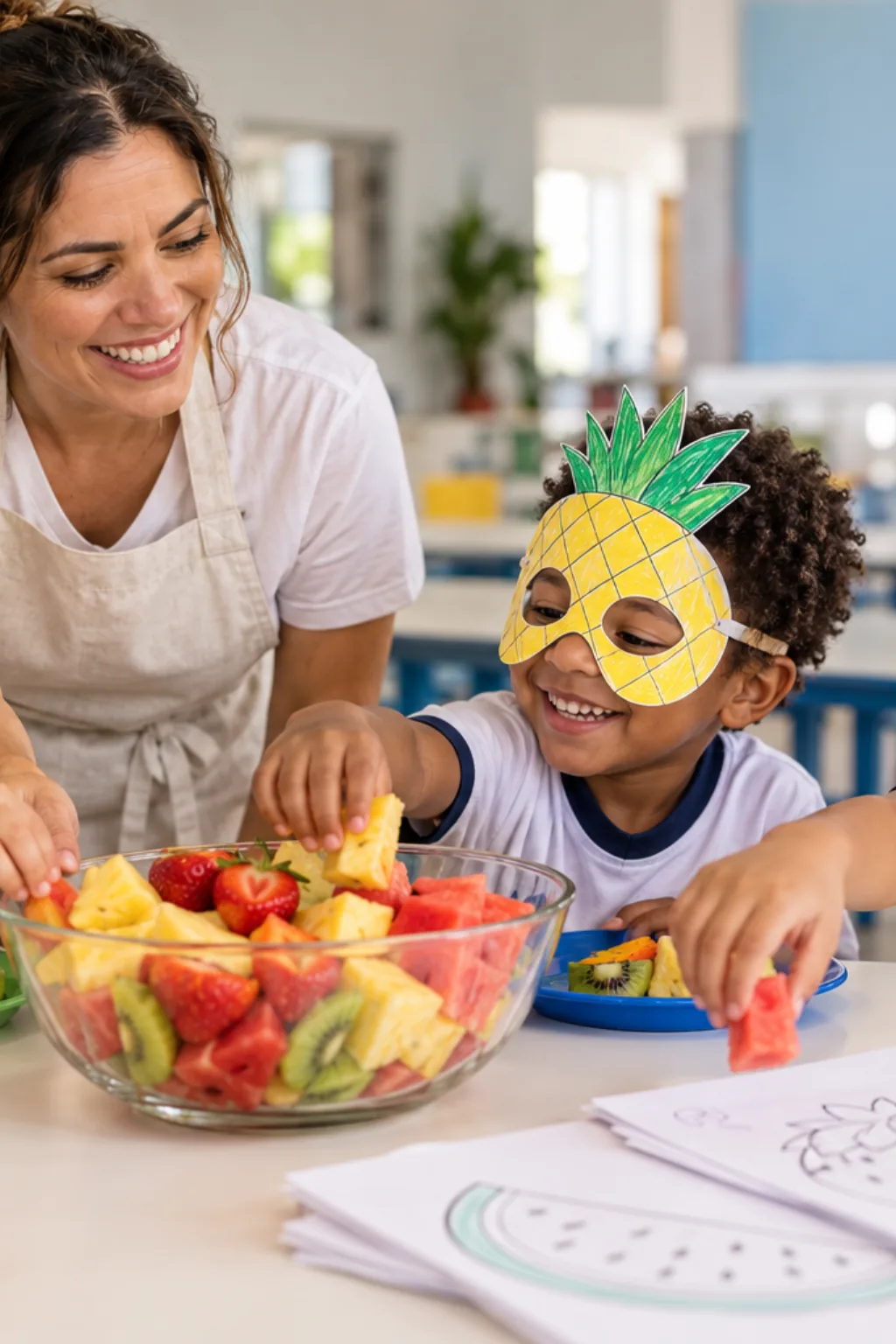 desenhos de máscaras de frutas para colorir — exemplo criado na Desenhos pra Colorir