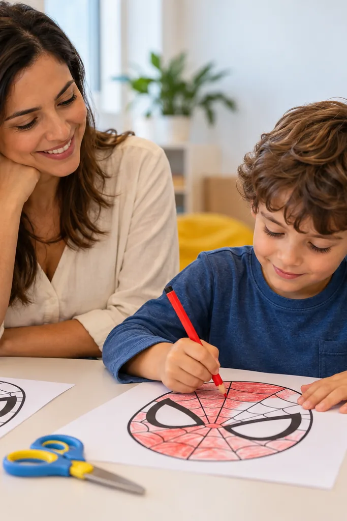 desenhos de máscaras do Homem-Aranha para colorir — exemplo criado na Desenhos pra Colorir