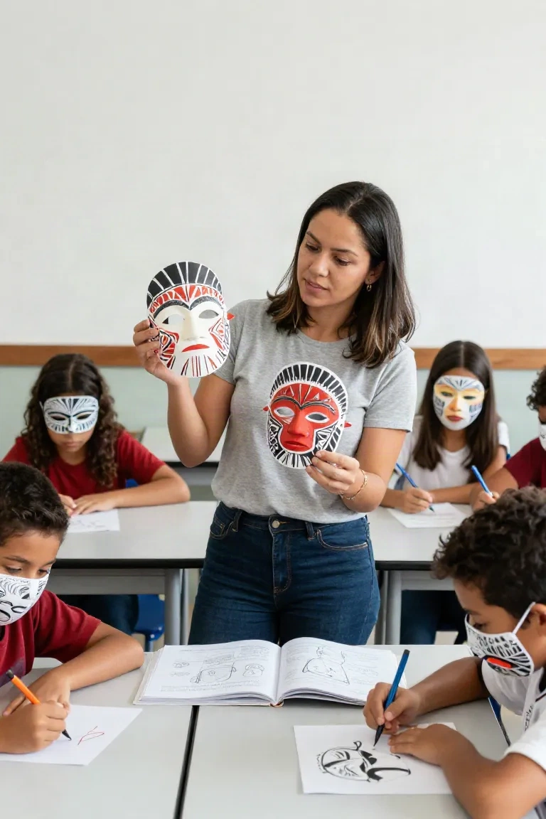 desenhos de máscaras indígenas para colorir — exemplo criado na Desenhos pra Colorir