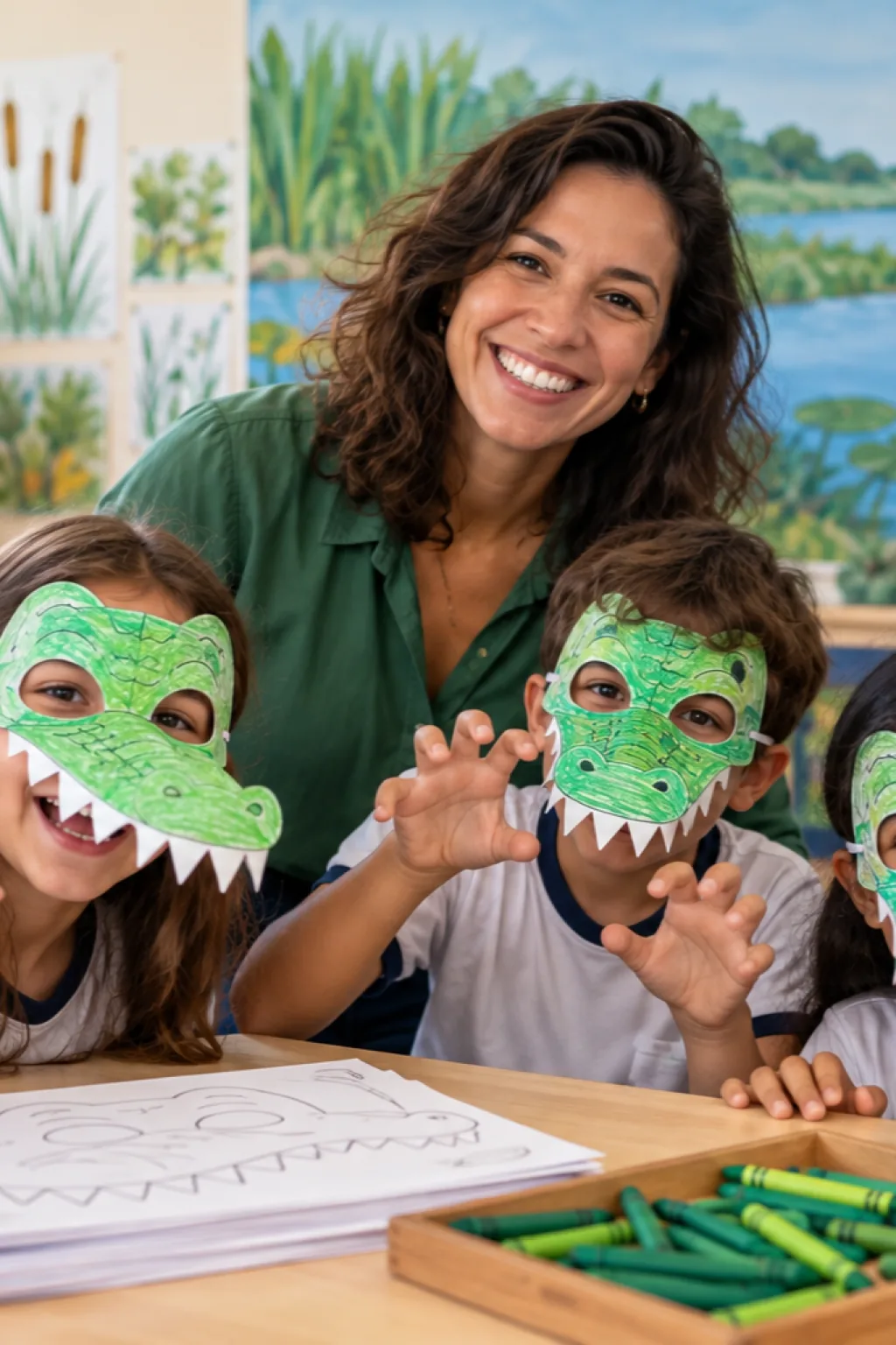 desenhos de máscaras de jacaré para colorir — exemplo criado na Desenhos pra Colorir
