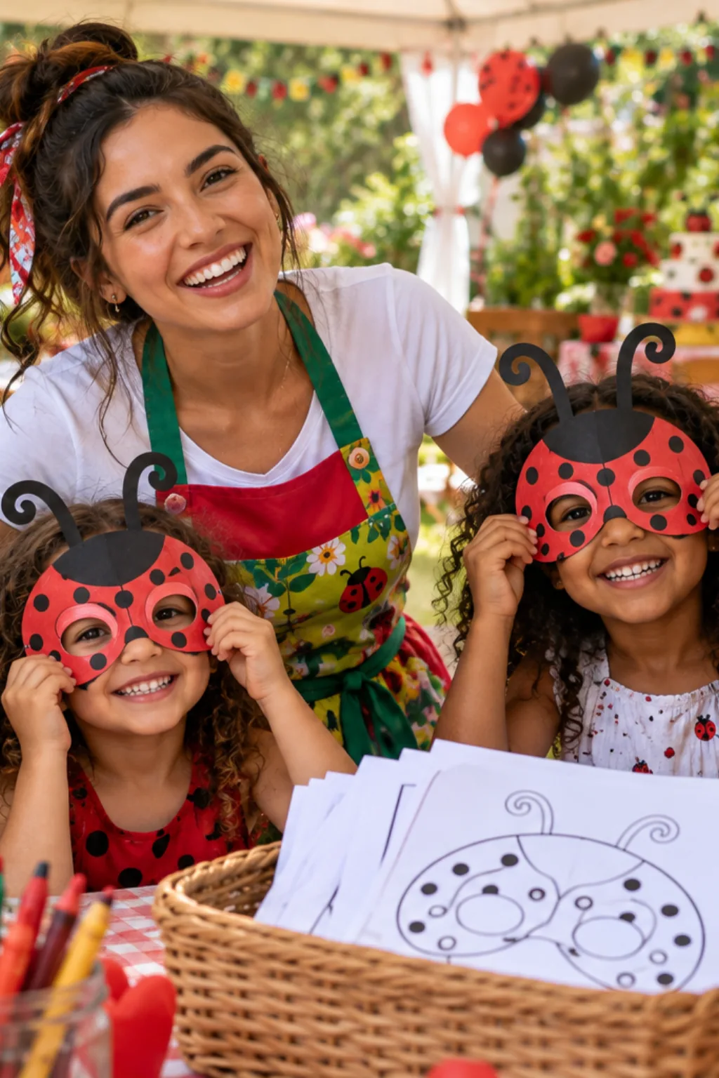 desenhos de máscaras de joaninha para colorir — exemplo criado na Desenhos pra Colorir