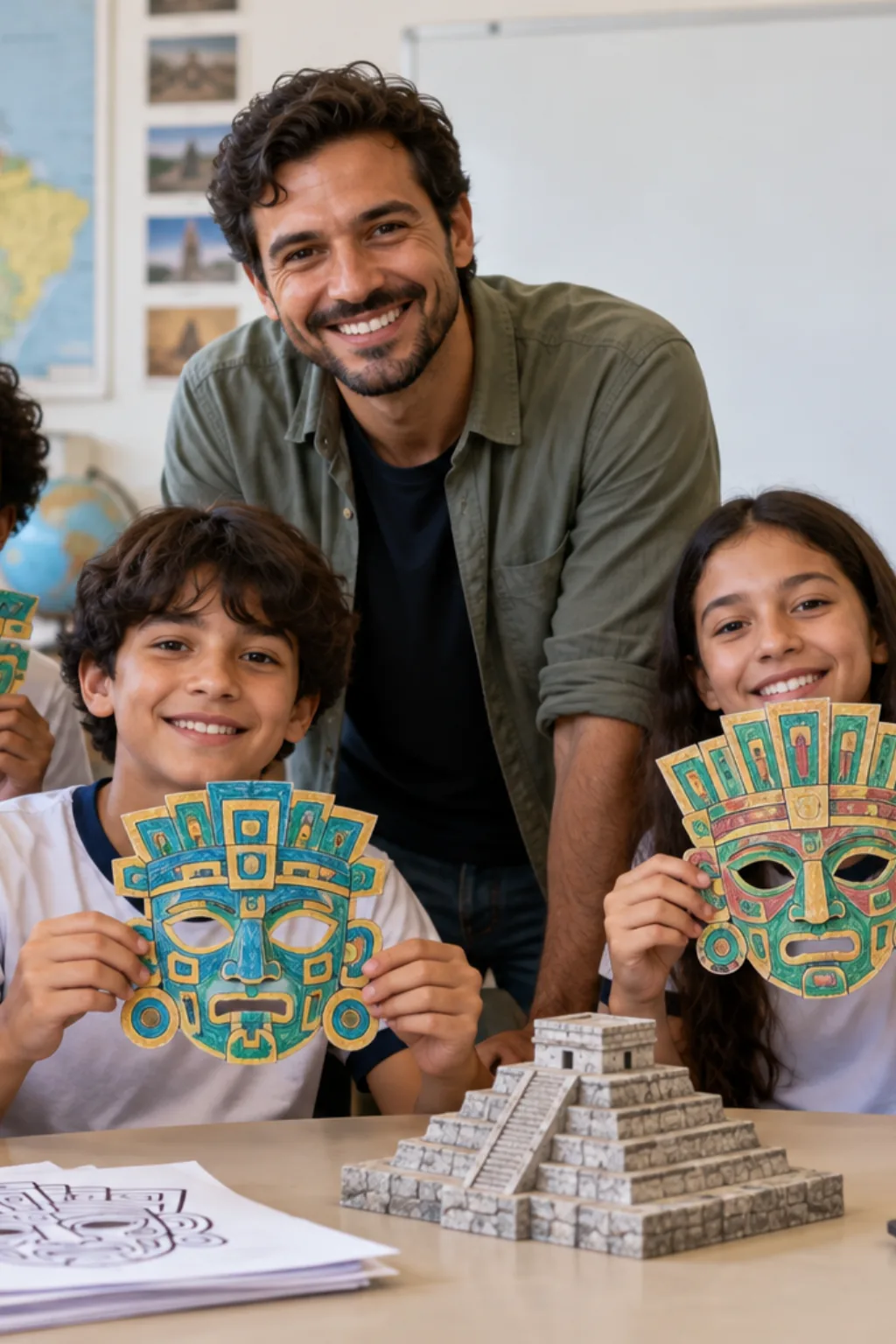 desenhos de máscaras maias para colorir — exemplo criado na Desenhos pra Colorir