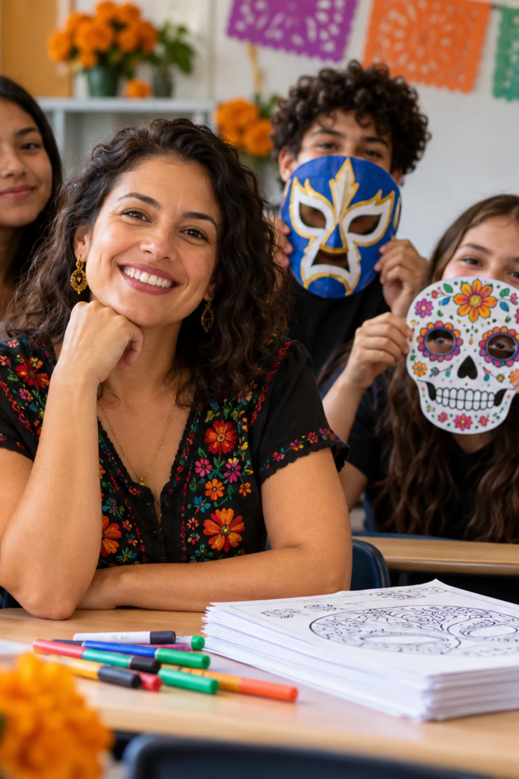 desenhos de máscaras mexicanas para colorir — exemplo criado na Desenhos pra Colorir