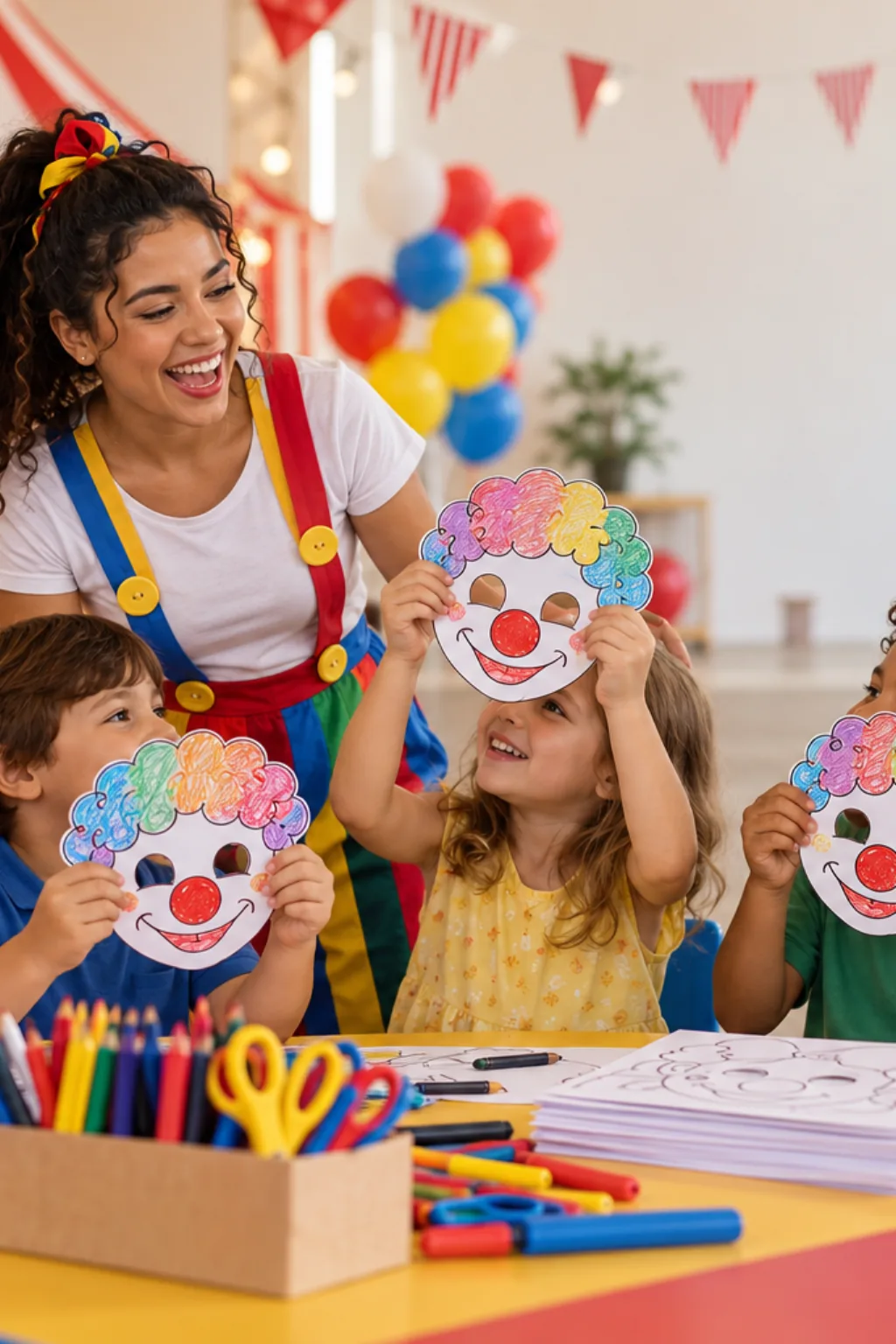 desenhos de máscaras de palhaço para colorir — exemplo criado na Desenhos pra Colorir