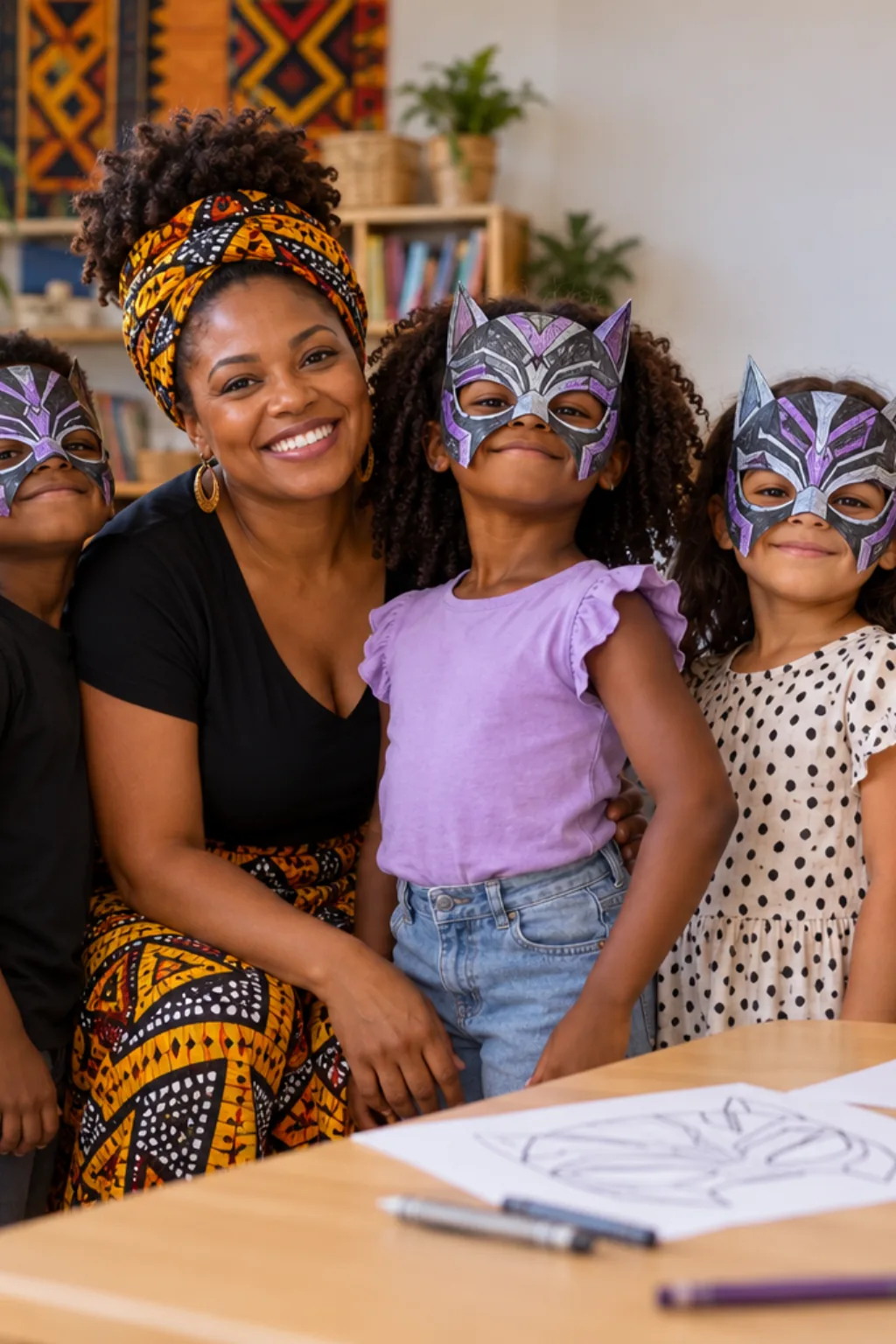 desenhos de máscaras do Pantera Negra para colorir — exemplo criado na Desenhos pra Colorir