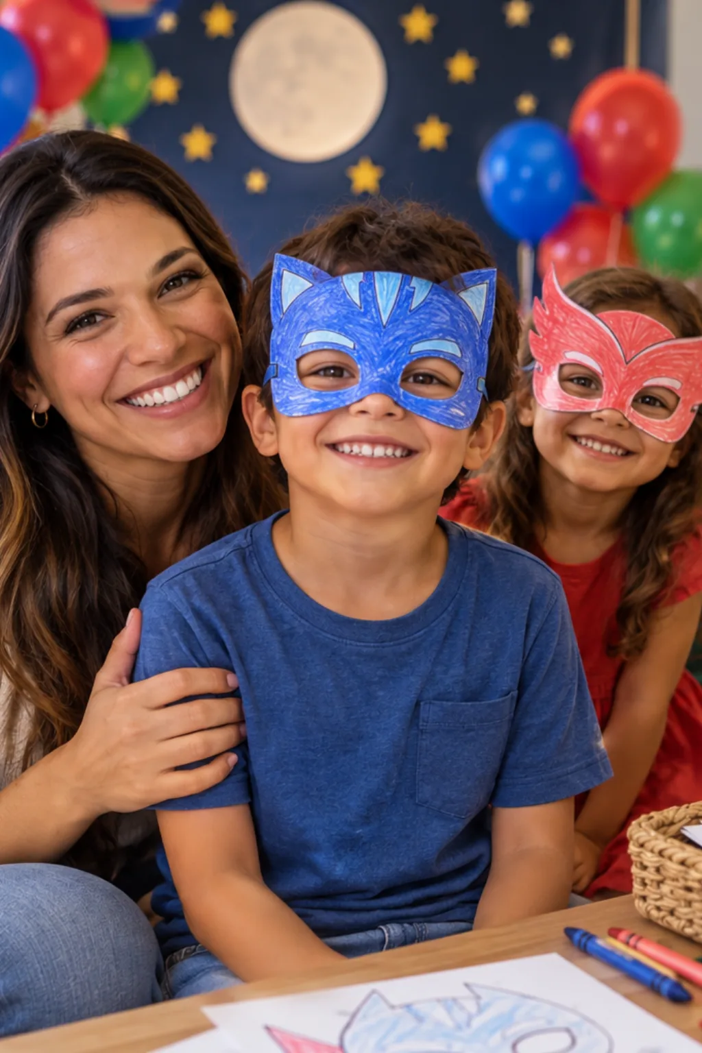 desenhos de máscaras dos PJ Masks para colorir — exemplo criado na Desenhos pra Colorir