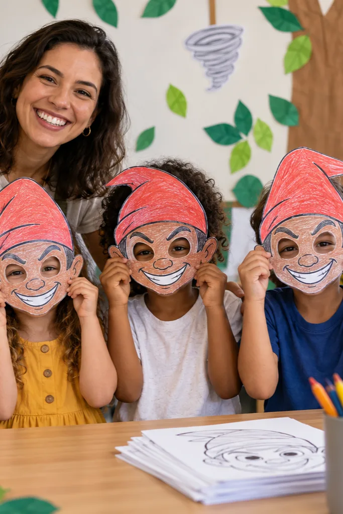 desenhos de máscaras do Saci para colorir — exemplo criado na Desenhos pra Colorir