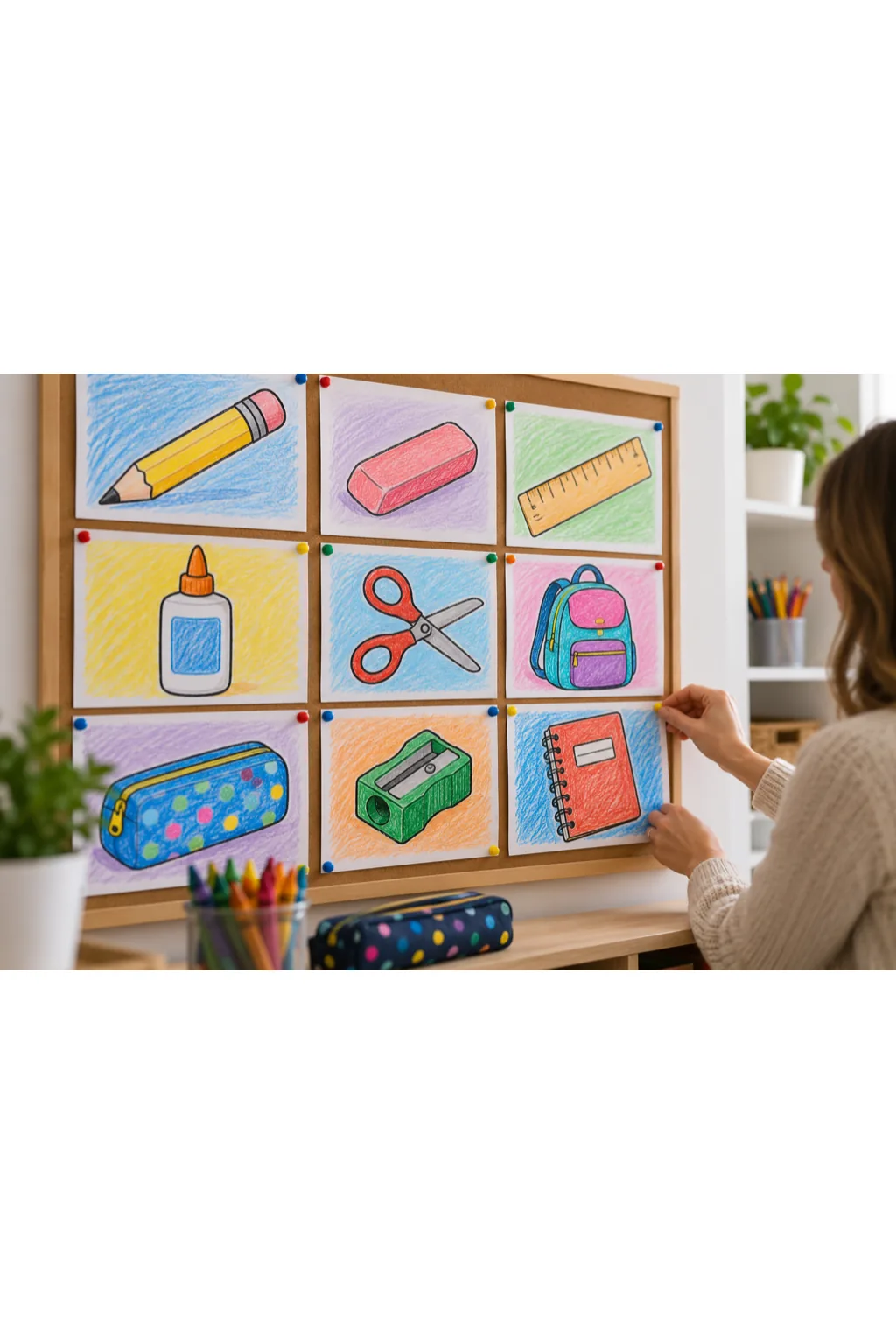 Desenhos de Materiais Escolares para Colorir - Depois