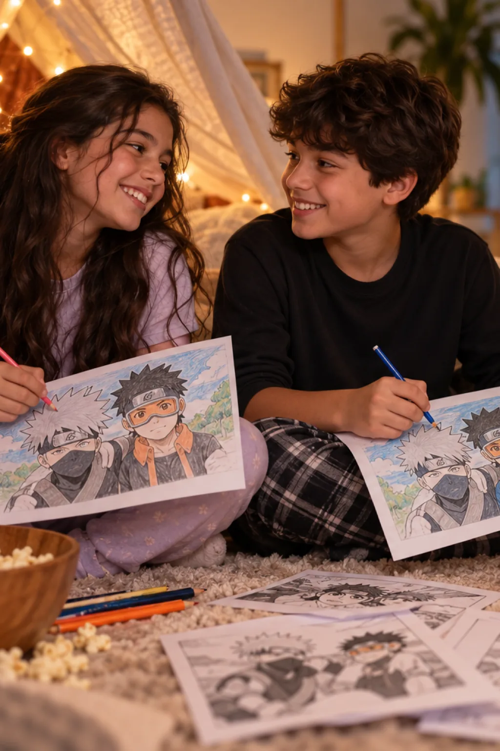 desenhos do kakashi e do obito para colorir — exemplo criado na Desenhos pra Colorir