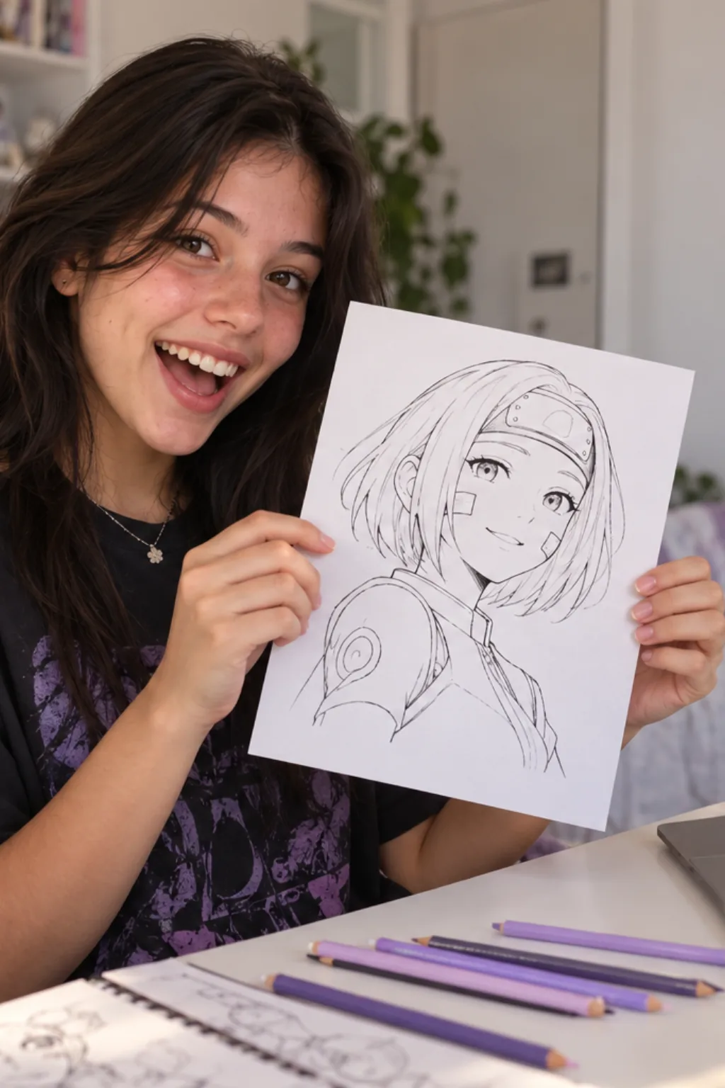 desenhos da Rin Nohara para colorir — exemplo criado na Desenhos pra Colorir