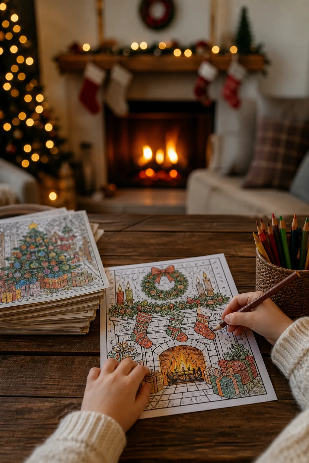 desenhos de lareira de natal para colorir - 2