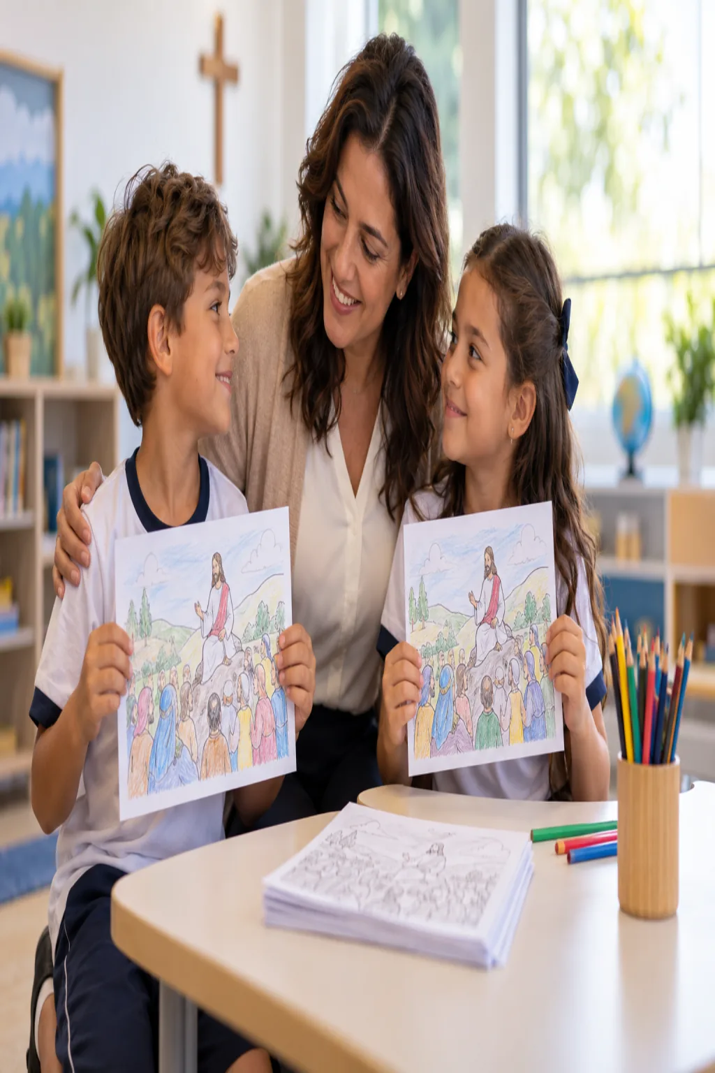 desenhos de Jesus ensinando a amar os inimigos para colorir — exemplo criado na Desenhos pra Colorir