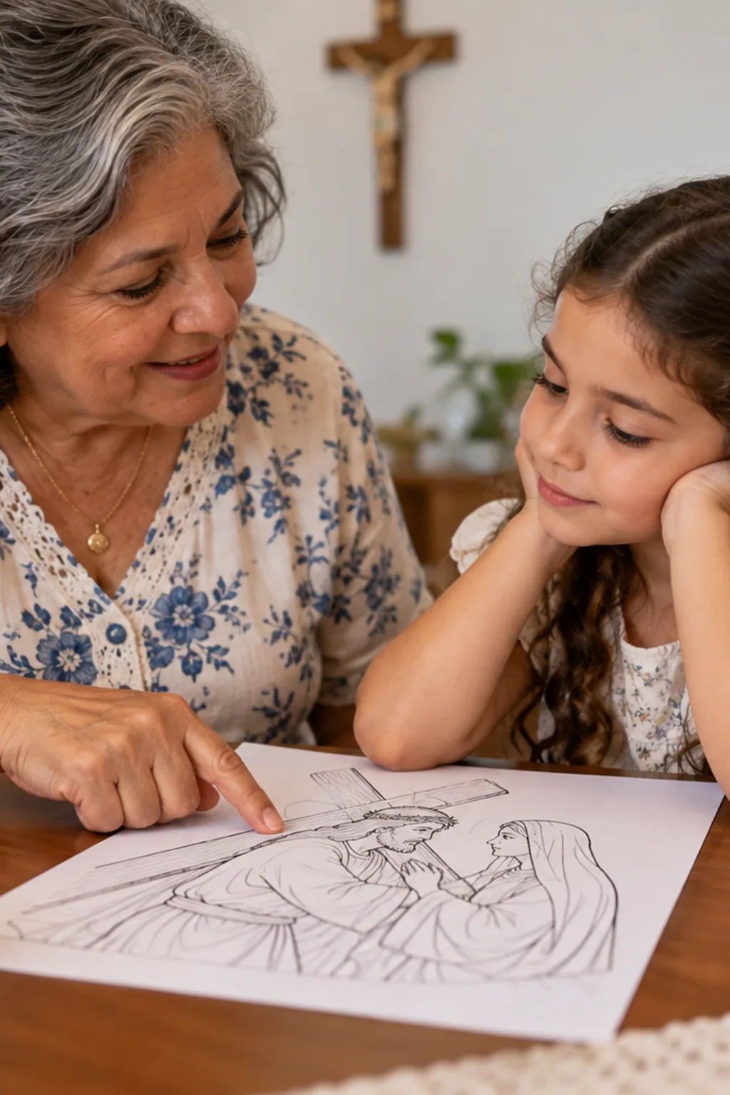 desenhos de Jesus encontrando sua mãe para colorir — exemplo criado na Desenhos pra Colorir