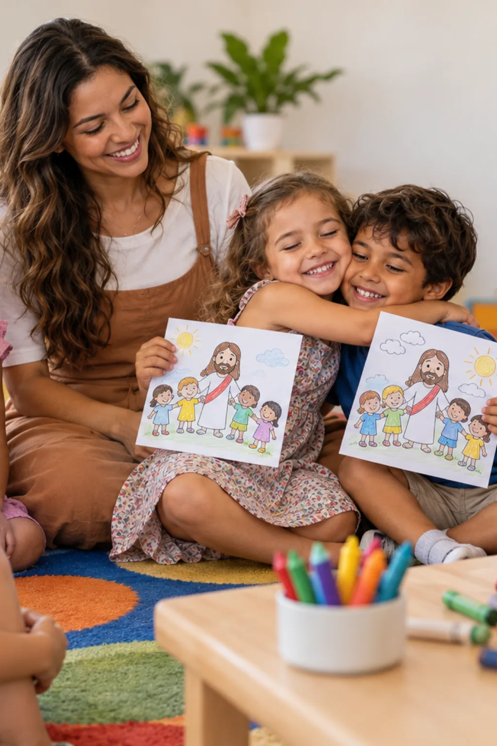 desenhos de Jesus ensinando a amar uns aos outros para colorir — exemplo criado na Desenhos pra Colorir
