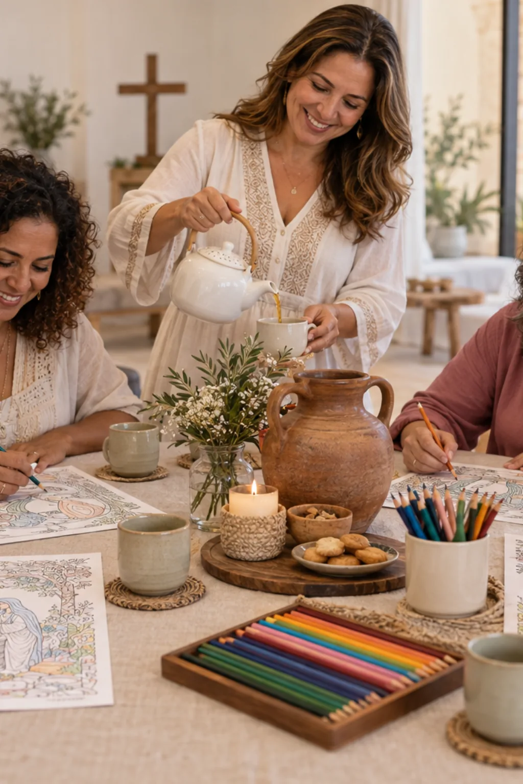 desenhos de Jesus e a Mulher Samaritana para colorir — exemplo criado na Desenhos pra Colorir