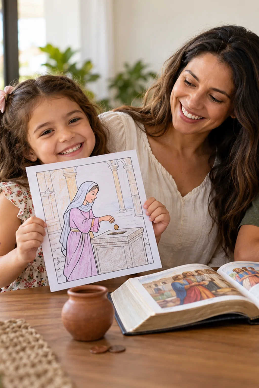 desenhos da Oferta da Viúva Pobre para colorir — exemplo criado na Desenhos pra Colorir