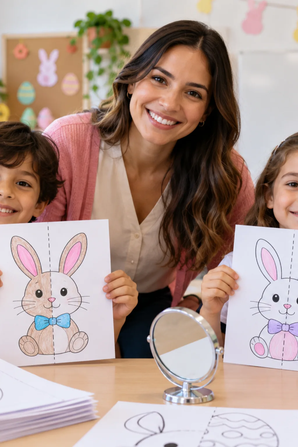 atividades de simetria de Páscoa para imprimir e colorir — exemplo criado na Desenhos pra Colorir