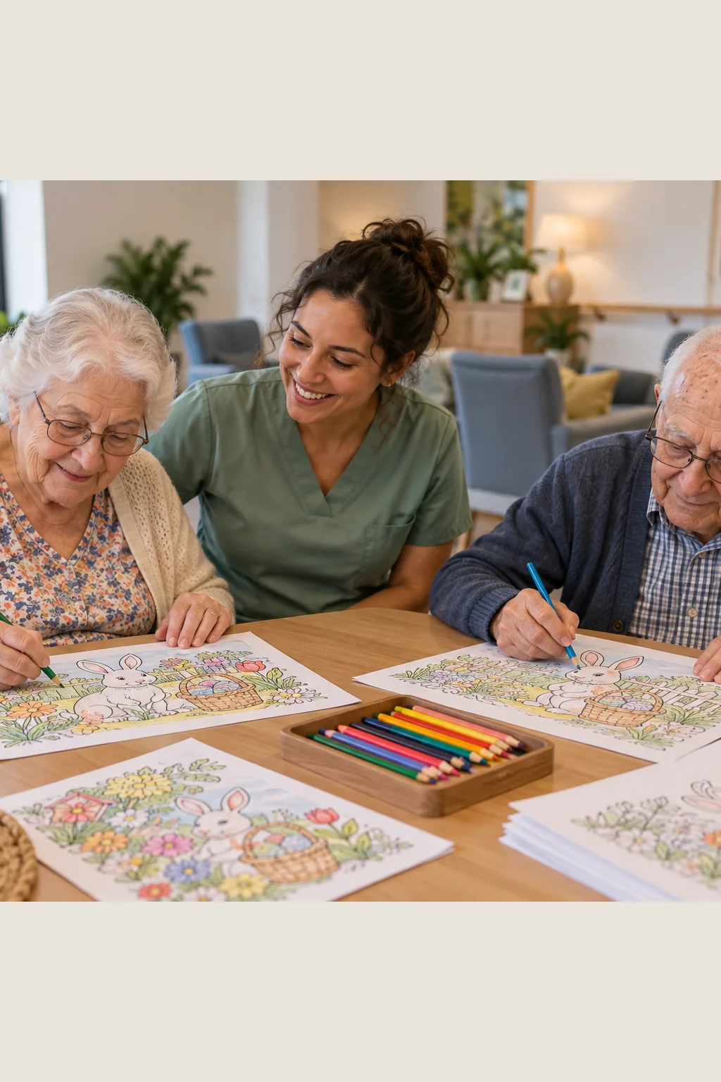 Cenários de Páscoa para imprimir e colorir — exemplo criado na Desenhos pra Colorir