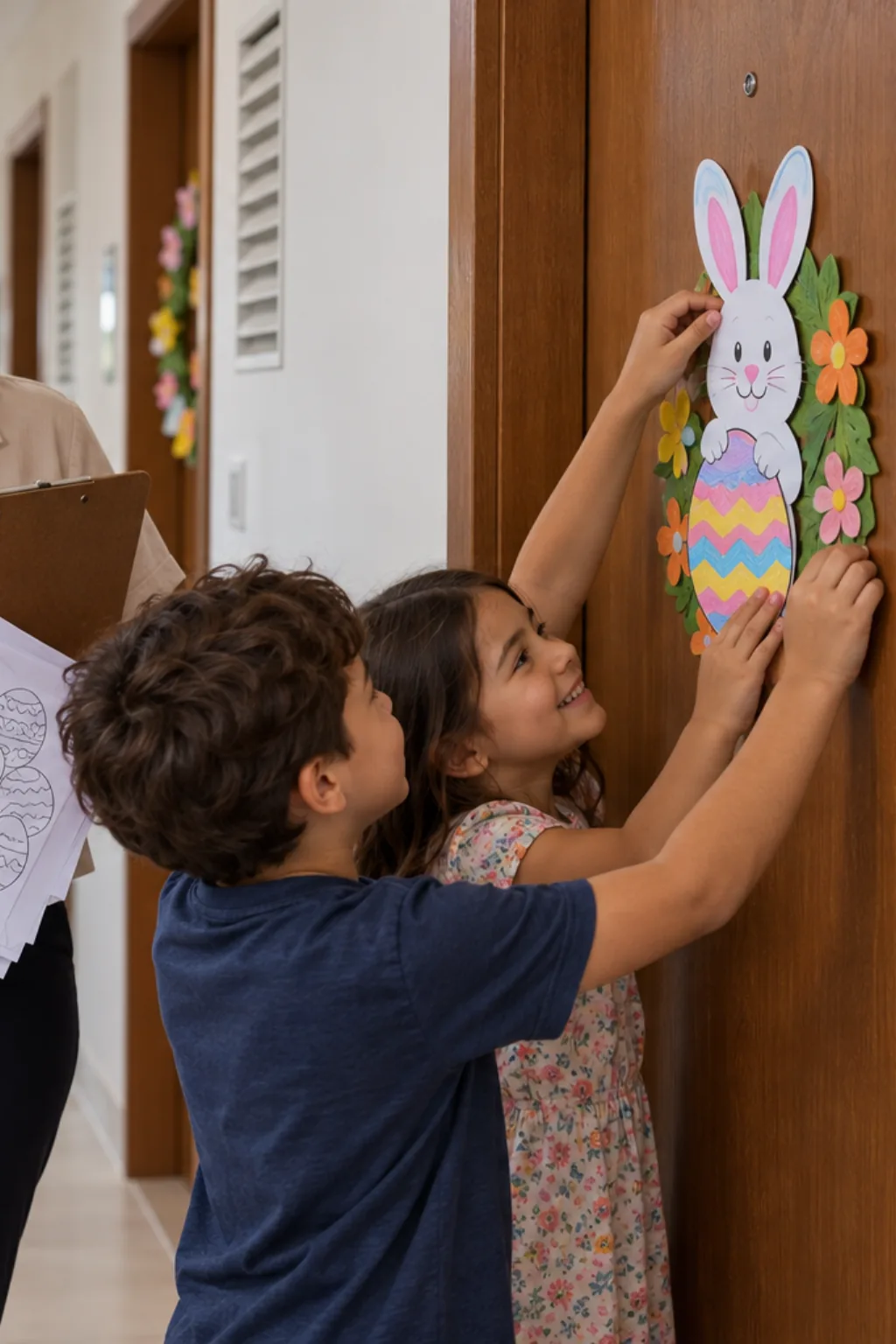 enfeites de porta de Páscoa para imprimir e colorir — exemplo criado na Desenhos pra Colorir