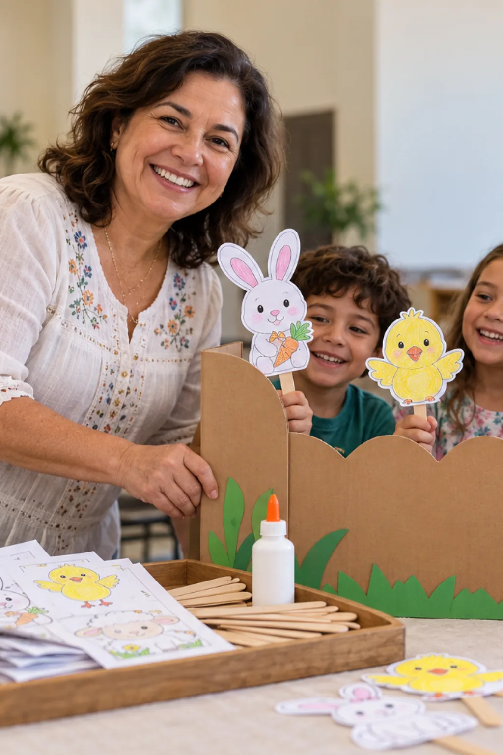 fantoches de Páscoa para imprimir e colorir — exemplo criado na Desenhos pra Colorir