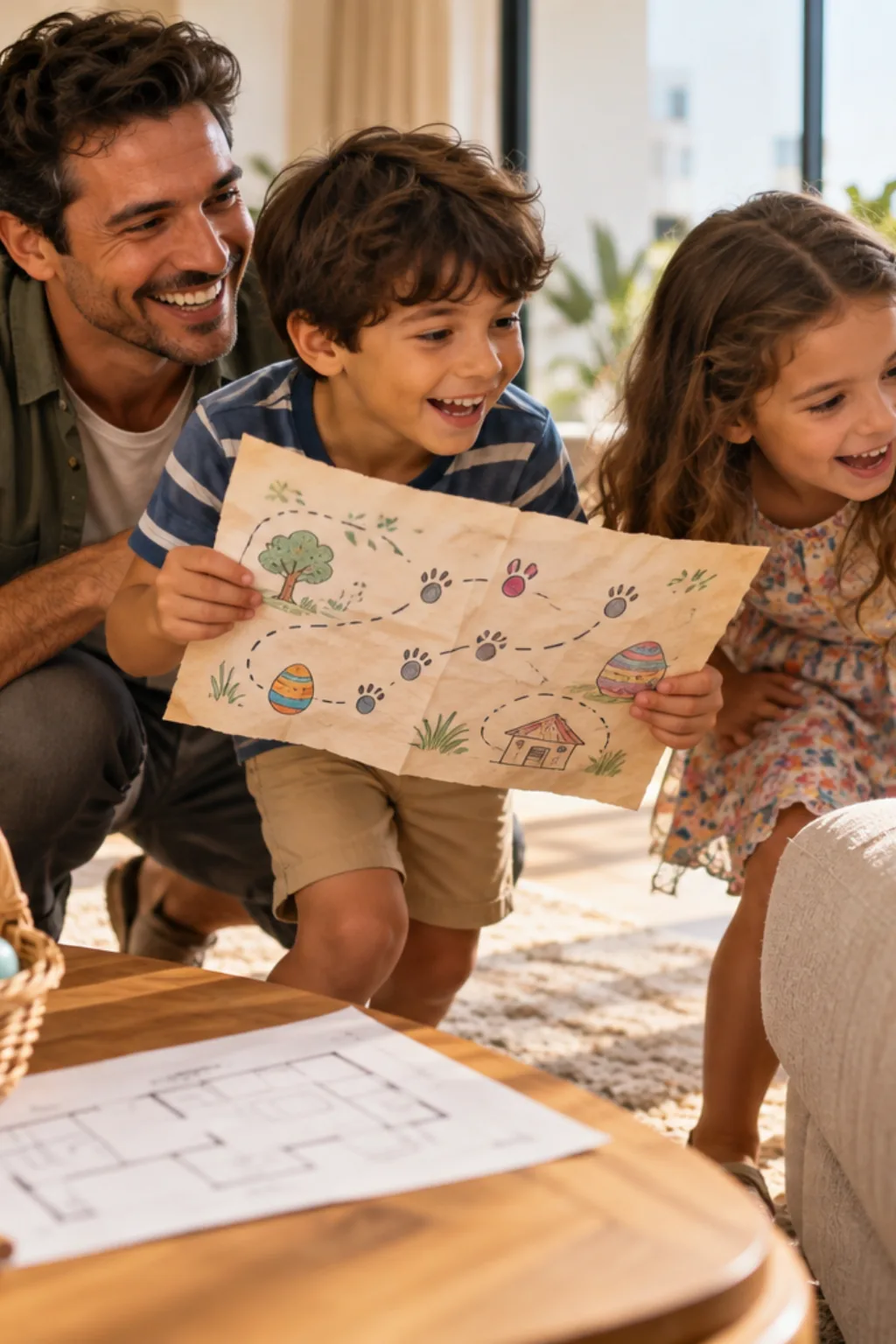 mapas para caça aos ovos de Páscoa para imprimir e colorir — exemplo criado na Desenhos pra Colorir