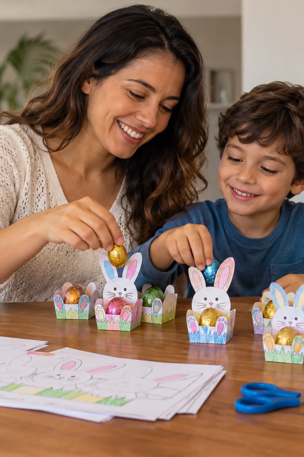 moldes de porta-ovos de Páscoa para imprimir e colorir — exemplo criado na Desenhos pra Colorir