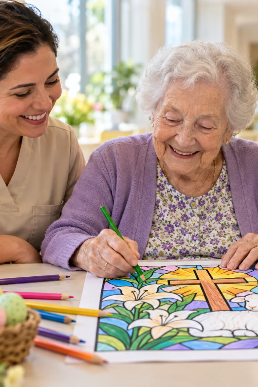 vitrais de Páscoa para colorir — exemplo criado na Desenhos pra Colorir