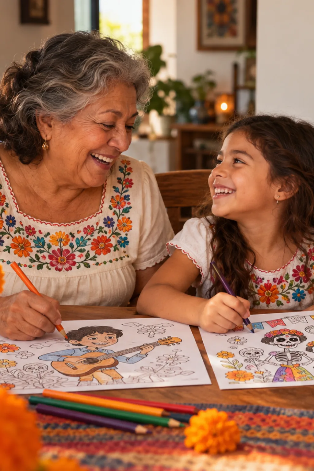 desenhos do filme Coco para colorir — exemplo criado na Desenhos pra Colorir