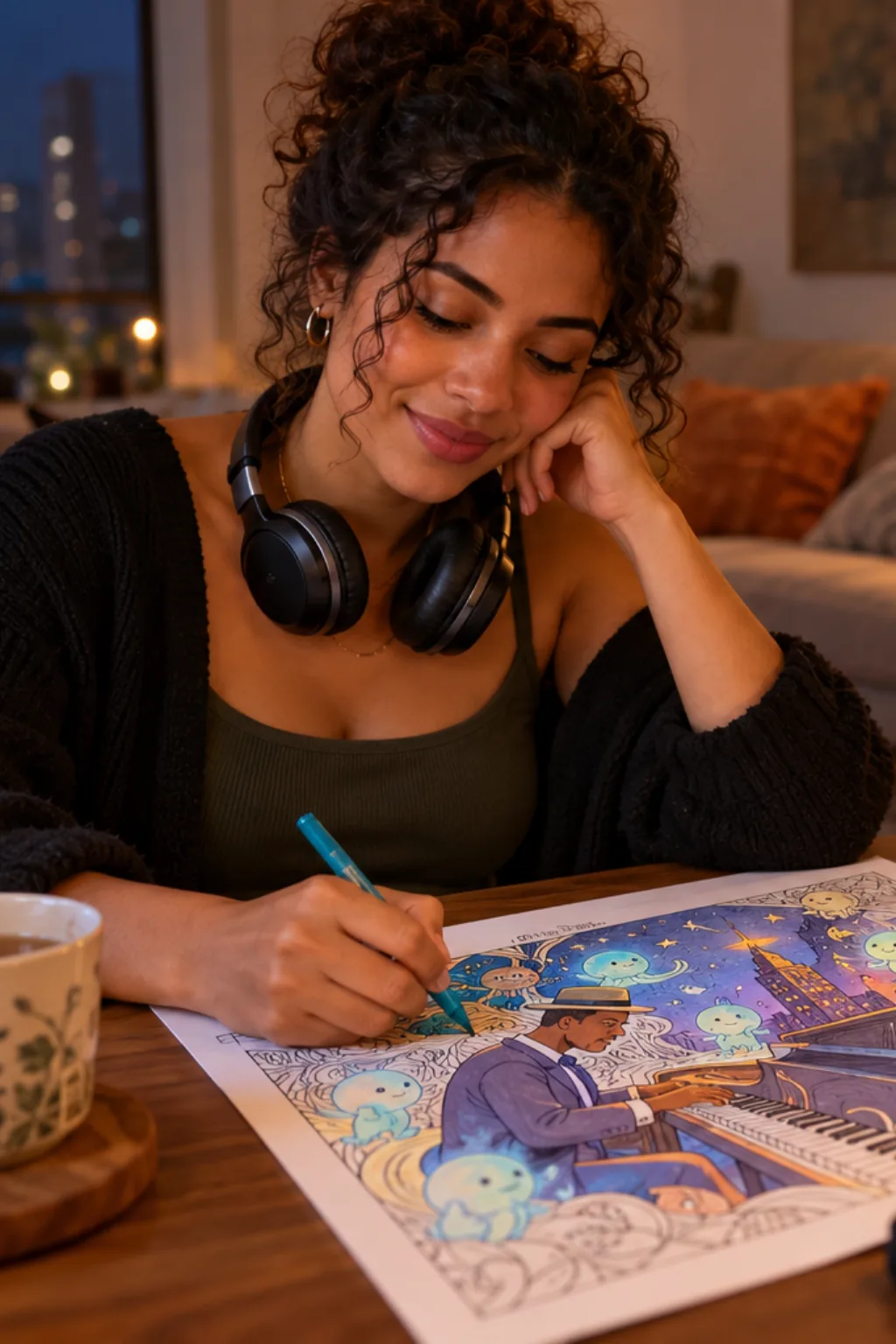 desenhos do filme Soul para colorir — exemplo criado na Desenhos pra Colorir