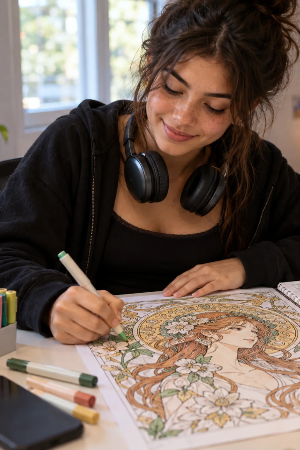 desenhos de Alphonse Mucha para colorir — exemplo criado na Desenhos pra Colorir