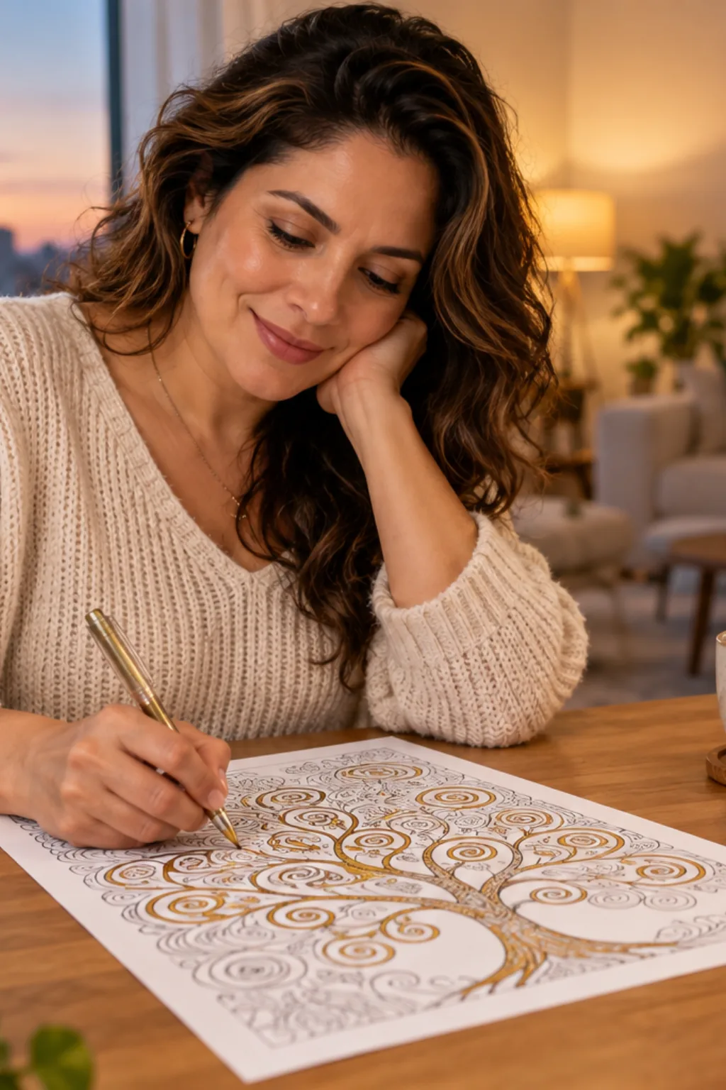 desenhos da obra Árvore da Vida de Gustav Klimt para colorir — exemplo criado na Desenhos pra Colorir