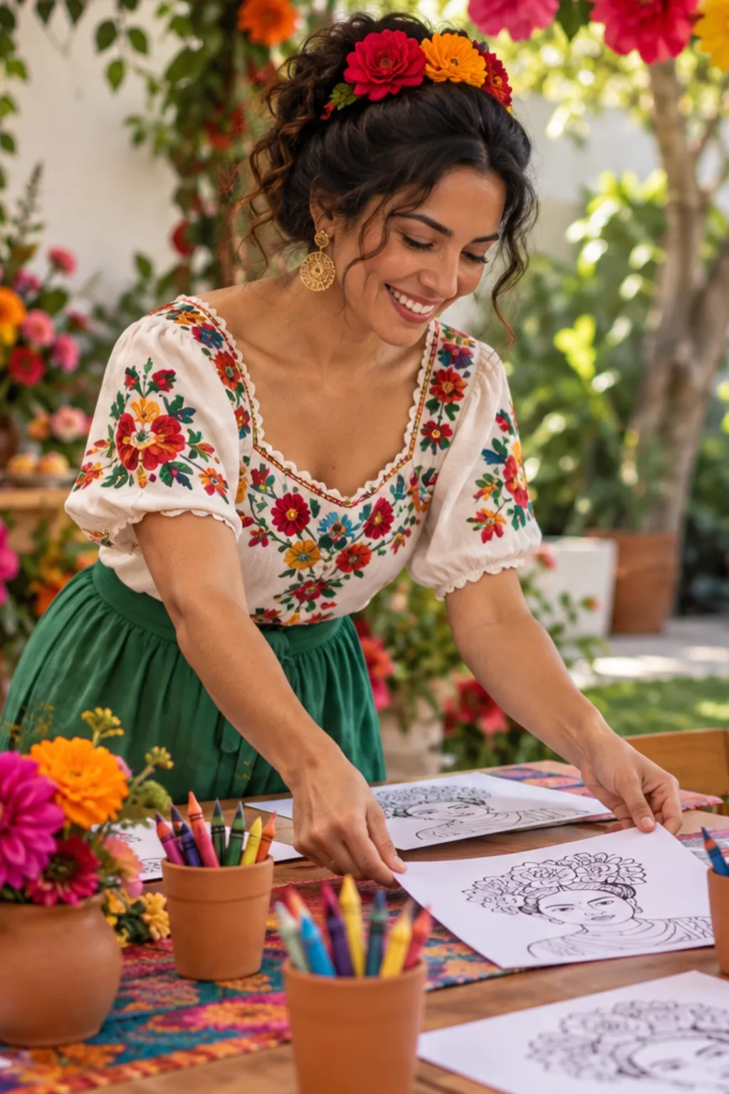 desenhos de autorretratos de Frida Kahlo para colorir — exemplo criado na Desenhos pra Colorir