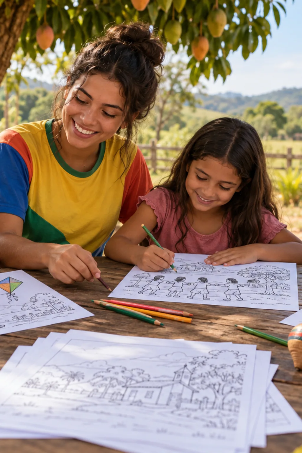 desenhos das brincadeiras de Cândido Portinari para colorir — exemplo criado na Desenhos pra Colorir