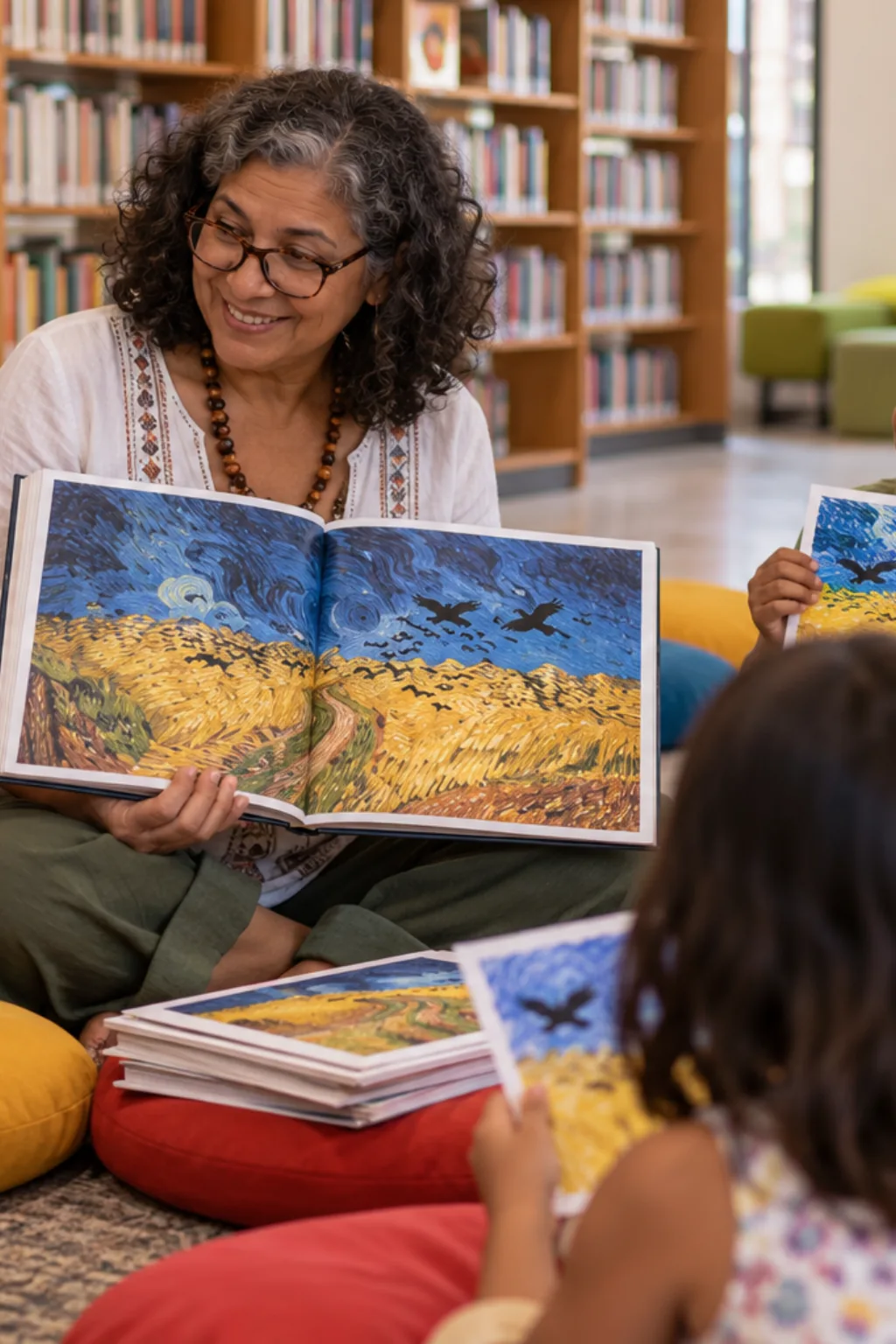 desenhos da obra Campo de Trigo com Corvos de Van Gogh para colorir — exemplo criado na Desenhos pra Colorir