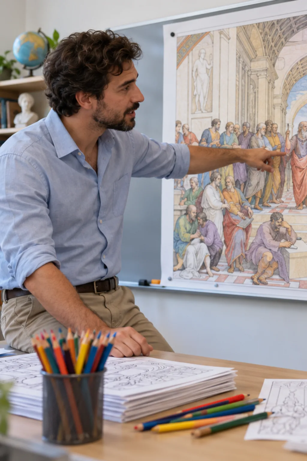 desenhos da obra A Escola de Atenas de Rafael para colorir — exemplo criado na Desenhos pra Colorir