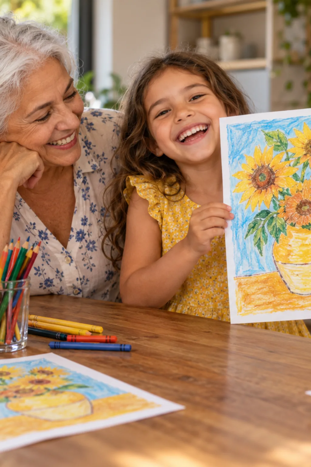 desenhos da obra Os Girassóis de Van Gogh para colorir — exemplo criado na Desenhos pra Colorir