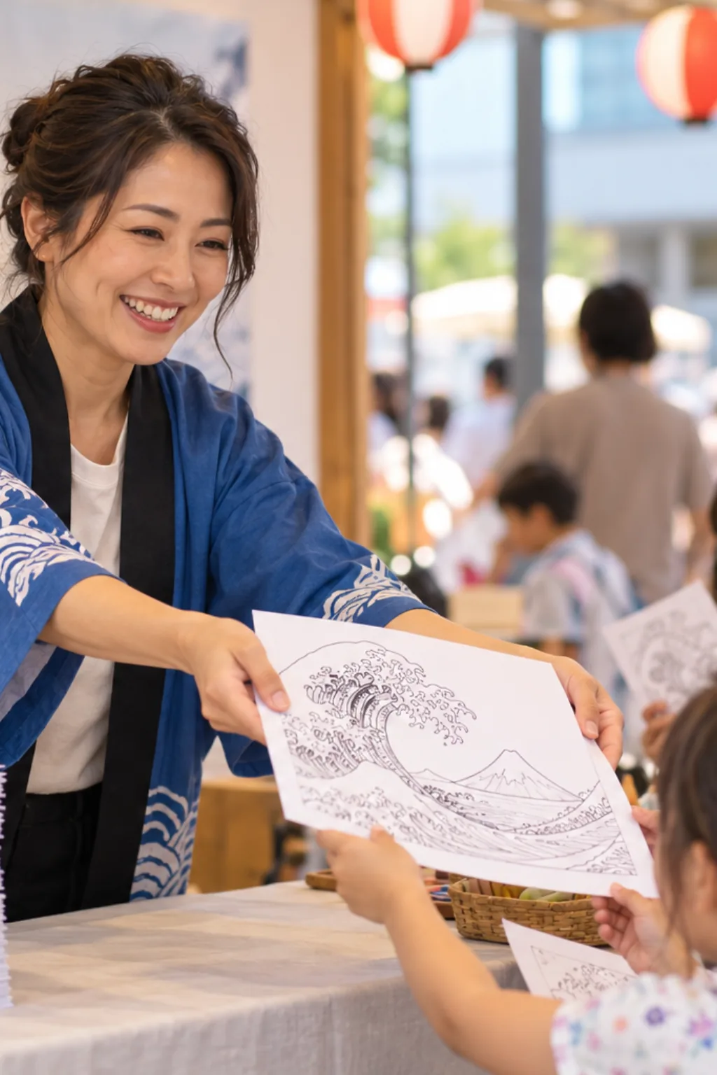 desenhos da obra A Grande Onda de Kanagawa para colorir — exemplo criado na Desenhos pra Colorir