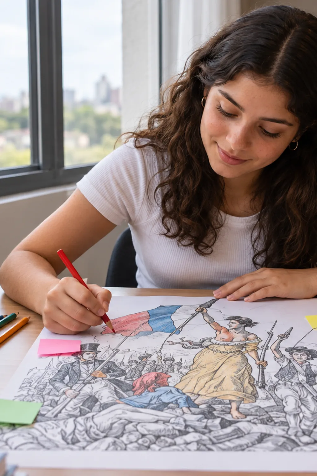 desenhos da obra A Liberdade Guiando o Povo para colorir — exemplo criado na Desenhos pra Colorir