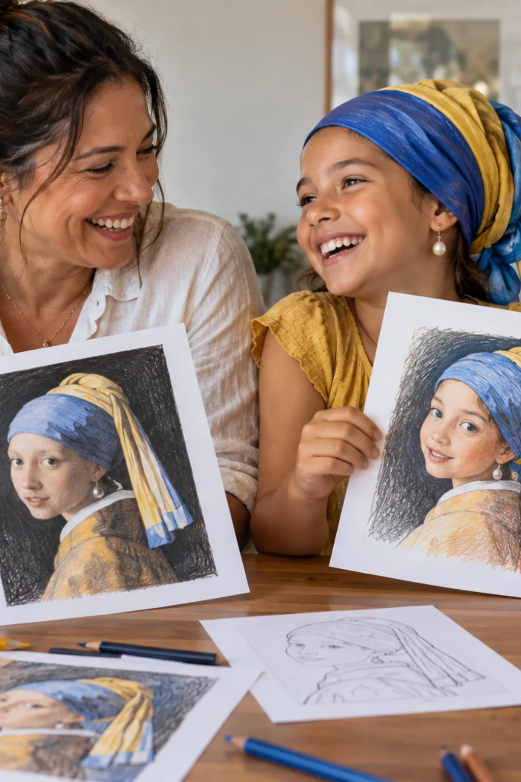desenhos da obra Moça com Brinco de Pérola de Vermeer para colorir — exemplo criado na Desenhos pra Colorir