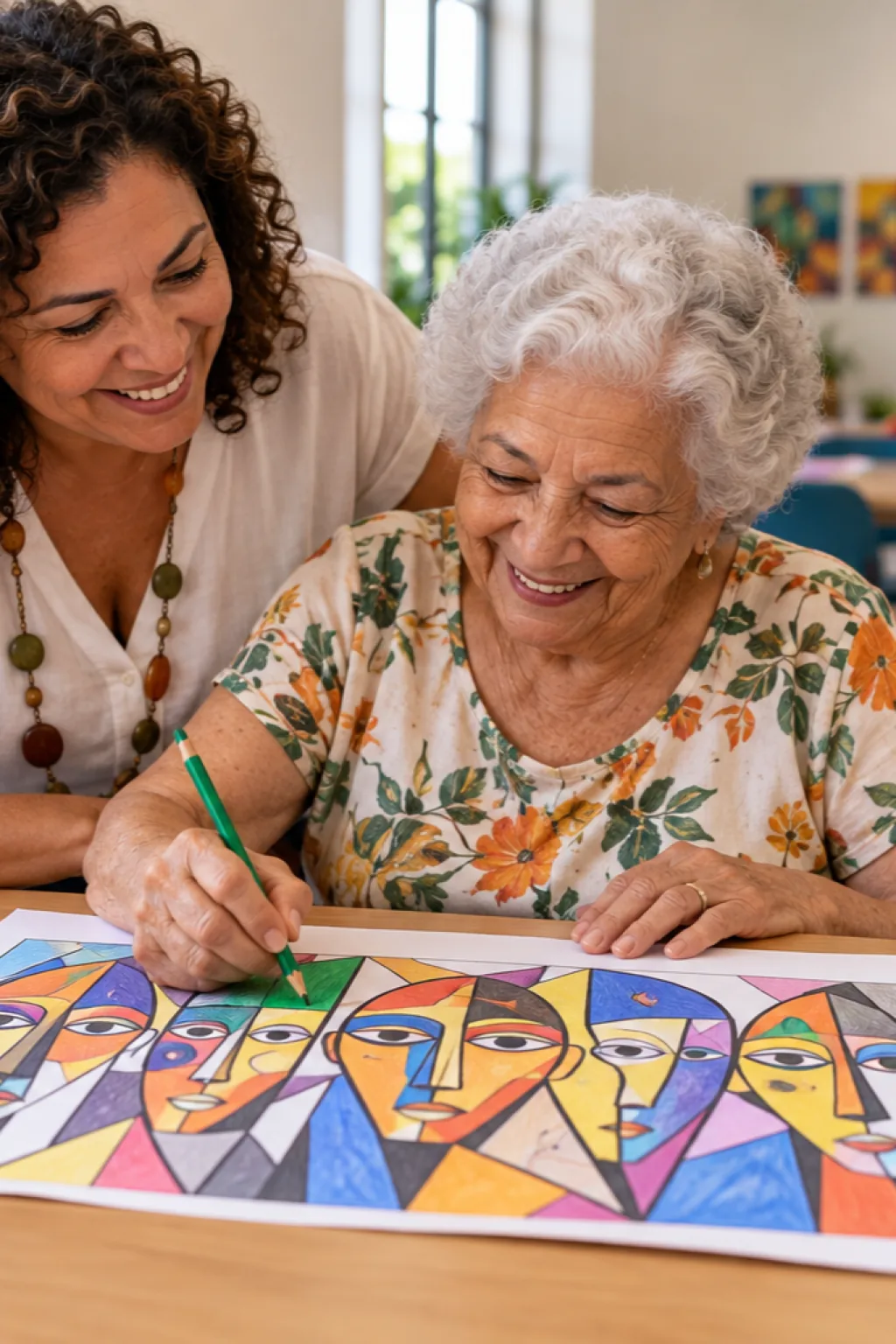 desenhos da obra As Senhoritas de Avignon de Pablo Picasso para colorir — exemplo criado na Desenhos pra Colorir