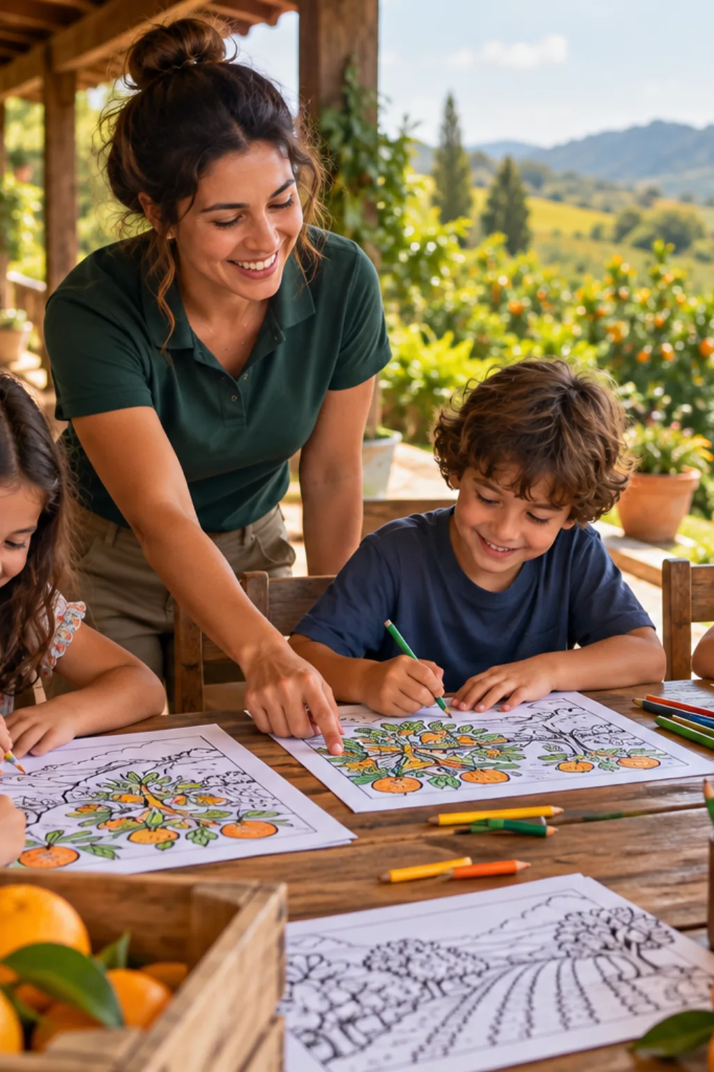 desenhos de plantação de laranja para colorir — exemplo criado na Desenhos pra Colorir